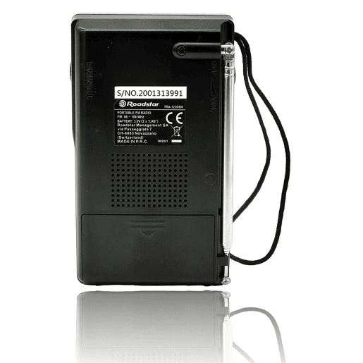 Roadstar TRA-1230BK Rádio Portátil Analógico FM, Funciona a Pilhas, Tomada para Auscultadores, Transistor Pequeno e Leve, , Preto