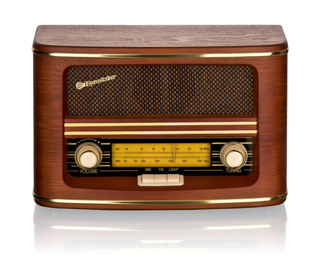 Roadstar hra-1500n radio portátil vintage retro fm/ mw analógica, conectado a la red o a pilas, carcasa de madera, , madera