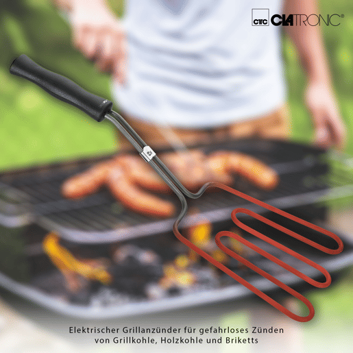 Clatronic EGA 3404 Aquecedor de Brasas Elétrico para Barbecue Emissão Mínima de Fumo, Preparado para Carvão Vegetal, 800, Prata