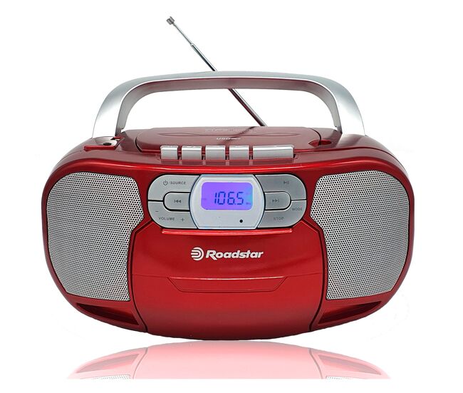 Roadstar rcr-4635umprd radio cd portátil cassette, digital pll fm, reproductor cd-mp3, usb, aux-in, toma auriculares, , rojo