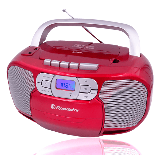Roadstar RCR-4635UMPRD Rádio CD Player Portátil PLL FM, Leitor de CD-MP3, Cassete, USB, AUX-IN, Saída de Auscultadores, , Vermelho