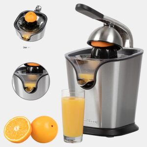 Proficook ZP 1154 Espremedor com Alavanca Elétrico de Citrinos Inox, 2 Cones, Aço Inoxidável, Anti-Gota, 160, Cinza