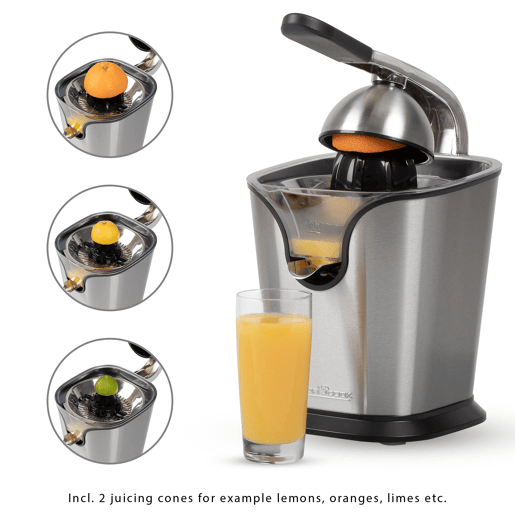 Proficook ZP 1154 Espremedor com Alavanca Elétrico de Citrinos Inox, 2 Cones, Aço Inoxidável, Anti-Gota, 160, Cinza Proficook ZP 1154 Espremedor com Alavanca Elétrico de Citrinos Inox, 2 Cones, Aço Inoxidável, Anti-Gota, 160, Cinza