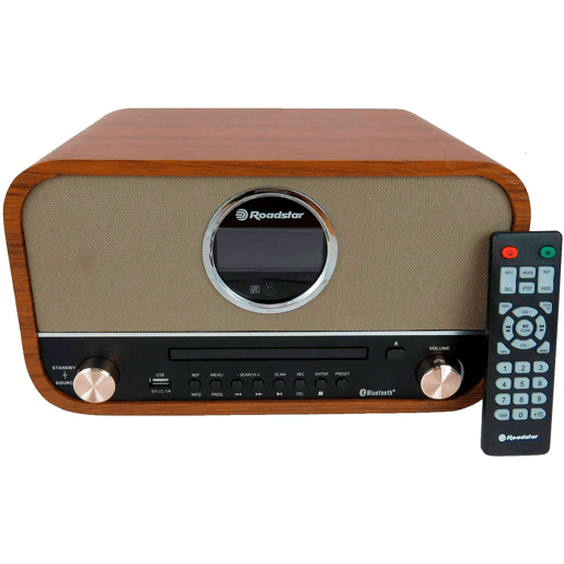 Roadstar HRA-1782NBT Aparelhagem de som Vintage, Rádio Digital FM, Leitor de CD-MP3, Bluetooth, Gravação e Reprodução USB, , Madeira