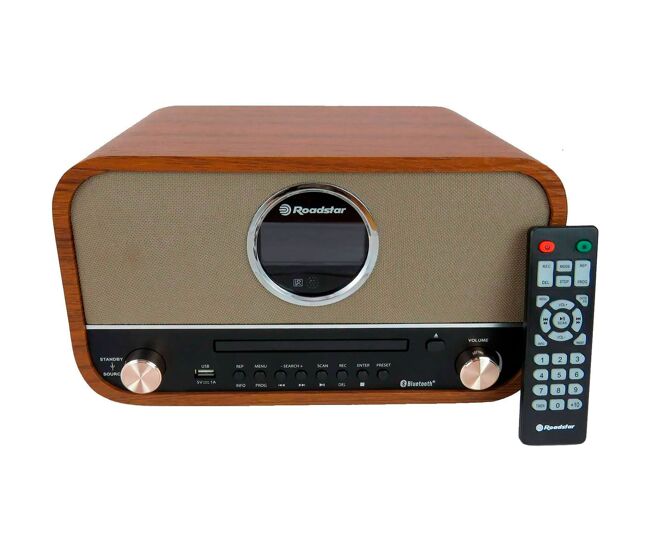 Roadstar hra-1782nbt equipo música vintage radio digital fm, reproductor cd-mp3, bluetooth, usb, mando a distancia, , madera