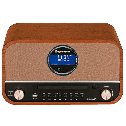 Roadstar HRA-1782NBT Aparelhagem de som Vintage, Rádio Digital FM, Leitor de CD-MP3, Bluetooth, Gravação e Reprodução USB, , Madeira