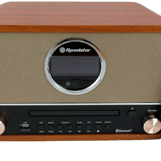 Roadstar HRA-1782NBT Aparelhagem de som Vintage, Rádio Digital FM, Leitor de CD-MP3, Bluetooth, Gravação e Reprodução USB, , Madeira