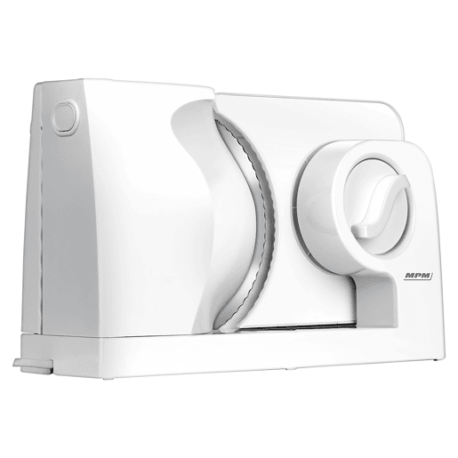 MPM MKR-05 Fatiador Cortador en Fatia de Carnes e Pão, Espessura de Corte Ajustável 0 -15 mm, Roda Aço Inoxidável 170mm, 150, Branco