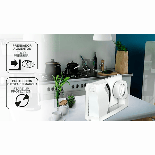 MPM MKR-05 Fatiador Cortador en Fatia de Carnes e Pão, Espessura de Corte Ajustável 0 -15 mm, Roda Aço Inoxidável 170mm, 150, Branco