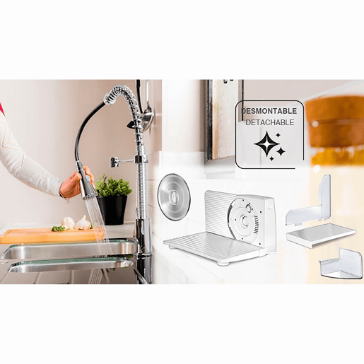 MPM MKR-05 Fatiador Cortador en Fatia de Carnes e Pão, Espessura de Corte Ajustável 0 -15 mm, Roda Aço Inoxidável 170mm, 150, Branco