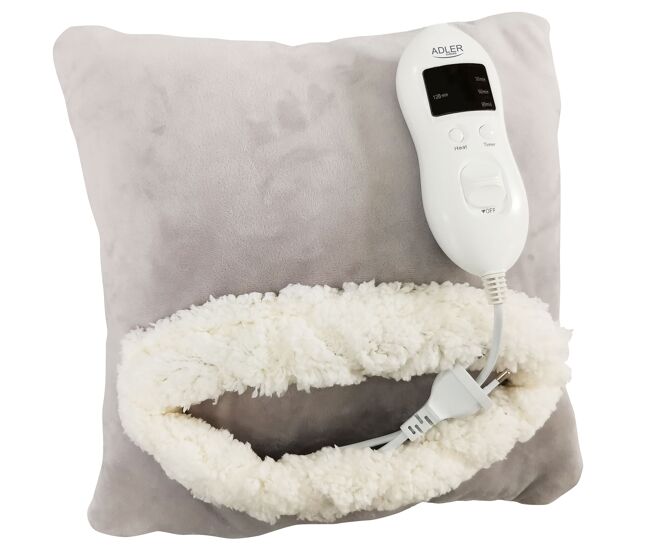 Adler ad 7412 cojín eléctrico calor 38 x 38cm cervicales, lumbar, 8 niveles temperatura, temporizador lavable, 80 , gris/blanco