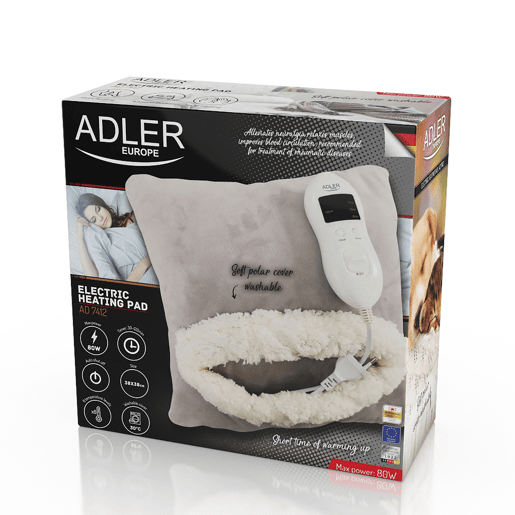 Adler AD 7412 Almofada Elétrica para Pescoço, Costas, Ombros, 8 Níveis de Temperatura, Temporizador, Tampa Lavável, 80 , Cinza branco
