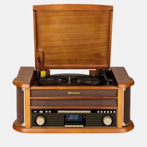 Roadstar HIF1993DBT Tocadiscos de Vinilo Vintage Rádio DABDAB+FM Leitor de CD-MP3 Cassetes, Bluetooth, USB, , Madeira
