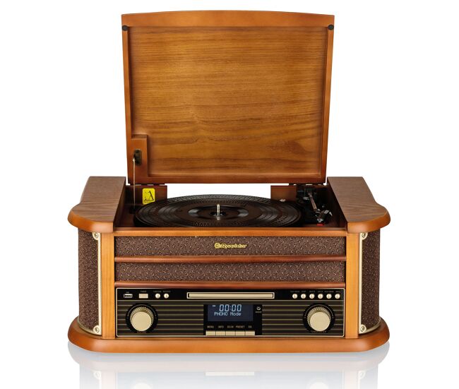 Roadstar hif1993dbt tocadiscos de vinilo vintage, acabado madera, radio dab dab+ fm, reproductor cd, cassette, usb, , madera