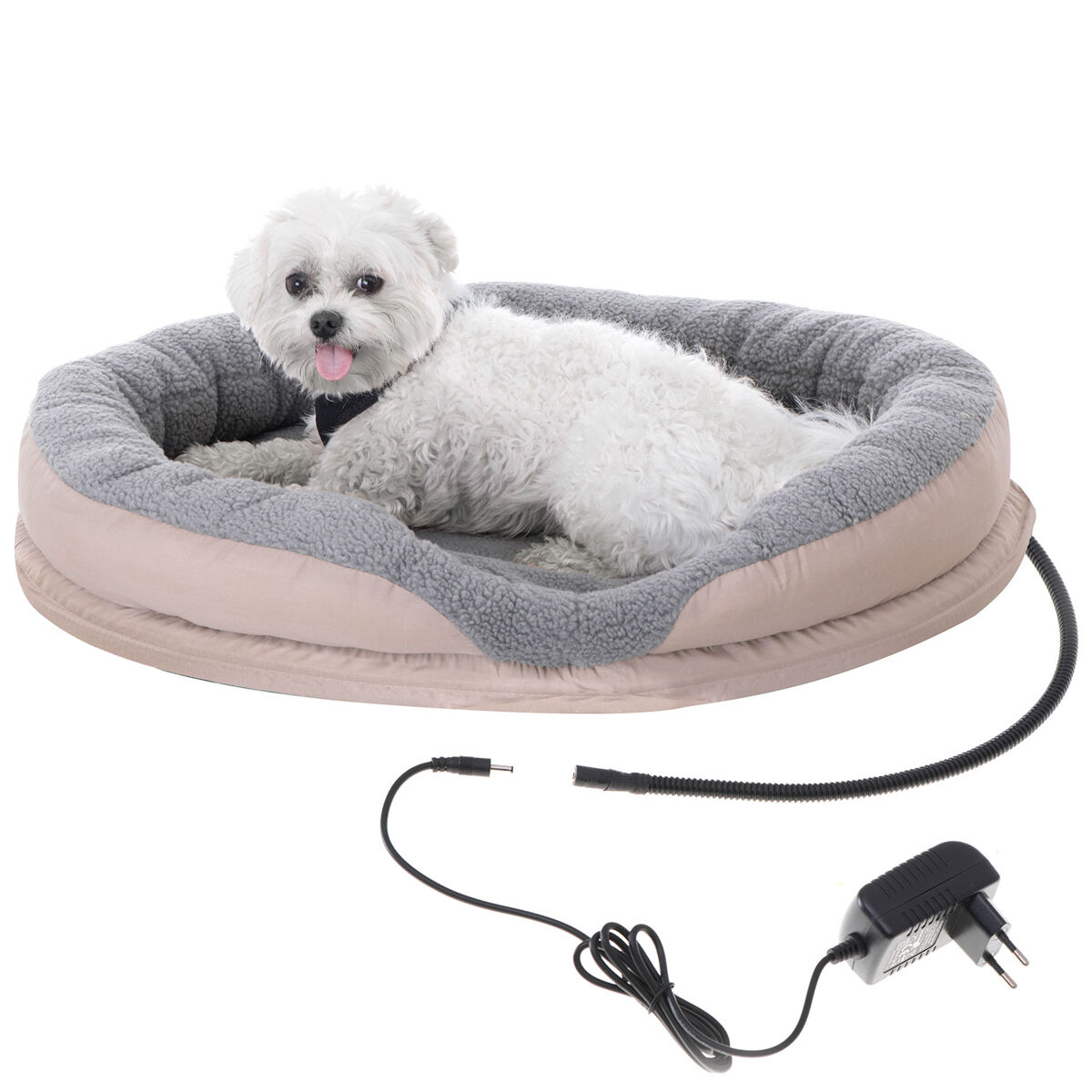Camry cr7431 cama eléctrica mascotas perros gatos , calefactora redonda 76x58cm, lana sintética suave, 18 , marrón