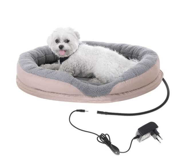 Camry cr7431 cama eléctrica mascotas perros gatos , calefactora redonda 76x58cm, lana sintética suave, 18 , marrón