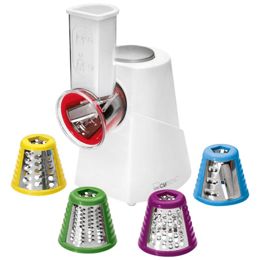 Clatronic ME 3604 Robô de Cozinha Multi para Fatiar e Ralar, 5 Acessórios de Aço Inoxidável, 150, Branco Clatronic ME 3604 Robô de Cozinha Multi para Fatiar e Ralar, 5 Acessórios de Aço Inoxidável, 150, Branco