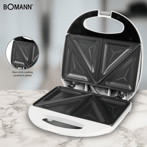 Bomann ST 5016 CB Sanduicheira 2 Sanduíches, Revestimento Anti-aderente, Controlo Automático da Temperatura, 750, Branco