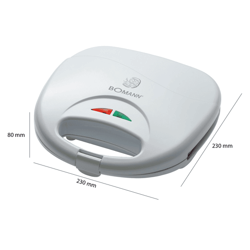 Bomann ST 5016 CB Sanduicheira 2 Sanduíches, Revestimento Anti-aderente, Controlo Automático da Temperatura, 750, Branco