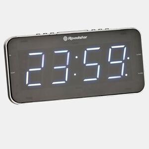 Roadstar CLR-2615 Rádio Despertador FM PLL, 2 Alarmes, Visor LCD grande, Função Soneca, Temporizador, Extra Plano, , Prata negra