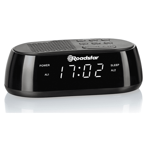 Roadstar CLR-2477 Despertador Digital, Porta USB de Carga Rápida, 2 Alarmes, Visor LCD Grande, Função Snooze, , Preto