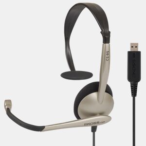 KOSS CS95 USB Auricular com Fio USB e Microfone com Cancelador de Ruído, Auscultadores Mono para Videoconferência, , Bege