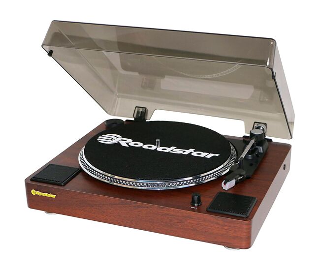 Roadstar tt-260spk tocadiscos de vinilo vintage, altavoces incorporados, velocidades 33 45 78 rpm, salida audio rca, , madera