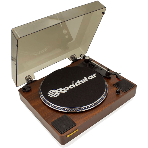 Roadstar TT-260SPK Gira-discos 3 Velocidades 334578 RPM, Altifalantes, RCA Audio Out, AUX IN, Auto Stop, Vintage, , Madeira