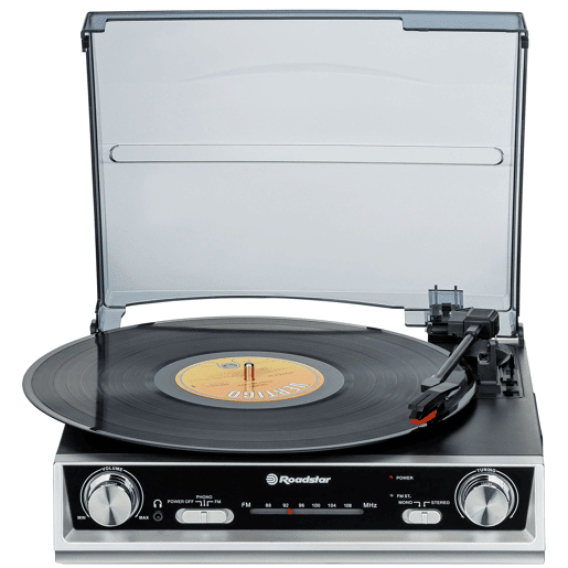Roadstar TTR-8634 Gira-discos de Vinil 334578 rpm Rádio FM Altifalantes Incorporados Saída RCA Tomada para Auscultadores, , Preto