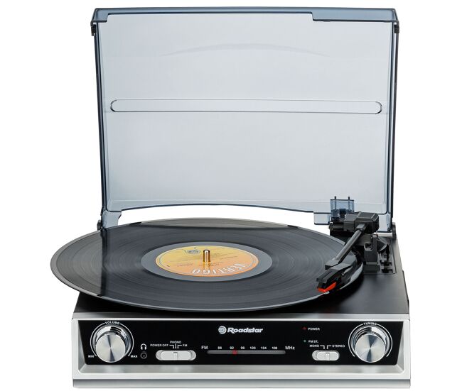 Roadstar ttr-8634 tocadiscos de vinilo 33/45/78 rpm, radio fm, altavoces, salida rca, conexión para auriculares, , negro