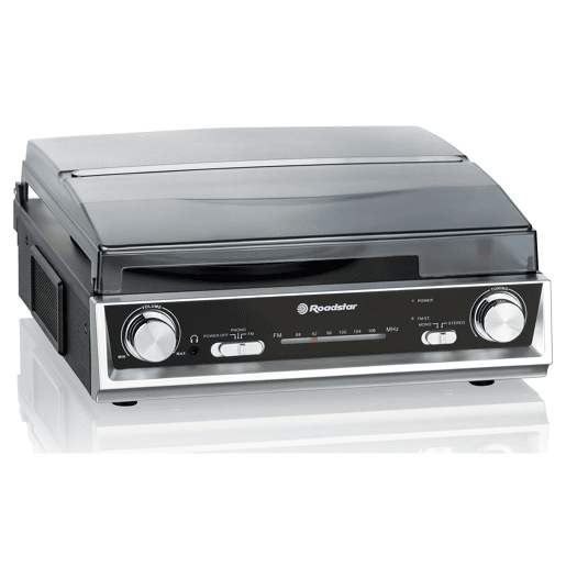Roadstar TTR-8634 Gira-discos de Vinil 334578 rpm Rádio FM Altifalantes Incorporados Saída RCA Tomada para Auscultadores, , Preto