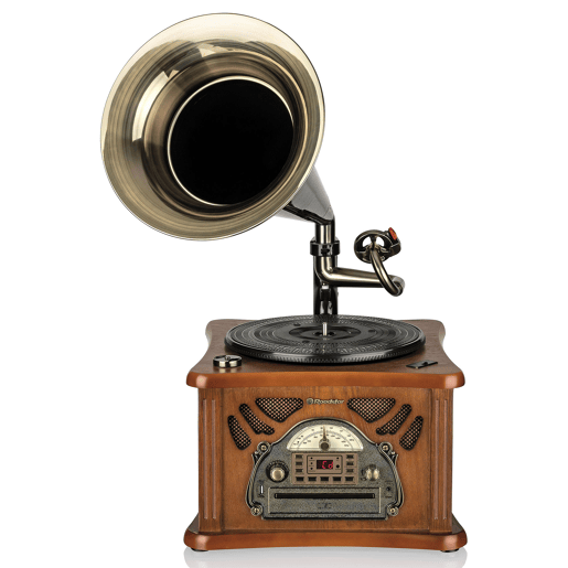 Roadstar HIF-1850TUMPK Gramofone de Madeira Vintage, Giradiscos de Vinil Vintage, Rádio AM FM, CD-MP3, Cassete, USB, , Maderia