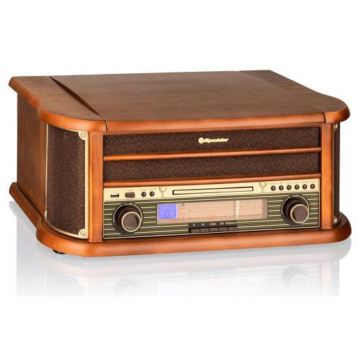 Roadstar HIF-1993BT Gira-Discos Vintage 334578 rpm, Rádio FM, Leitor de CD-MP3, Cassetete, Bluetooth, USB, , Madeira