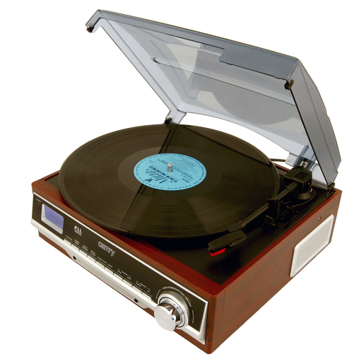 Camry CR 1113 Gira-Discos Retro em Madeira, 33-45-78 RPM, Rádio AM-FM, Estéreo, Vintage, Despertador, AUX 3,5 mm, Visor LCD, , Castanho