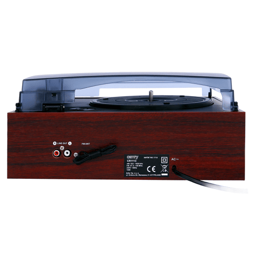 Camry CR 1113 Gira-Discos Retro em Madeira, 33-45-78 RPM, Rádio AM-FM, Estéreo, Vintage, Despertador, AUX 3,5 mm, Visor LCD, , Castanho