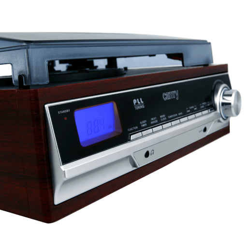 Camry CR 1113 Gira-Discos Retro em Madeira, 33-45-78 RPM, Rádio AM-FM, Estéreo, Vintage, Despertador, AUX 3,5 mm, Visor LCD, , Castanho
