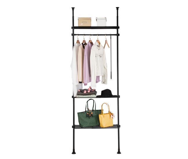 Perchero de ropa telescópico altura ajustable 233-300 cm,perchero extensible con 1 barras y 3 baldas kls07-sch sobuy