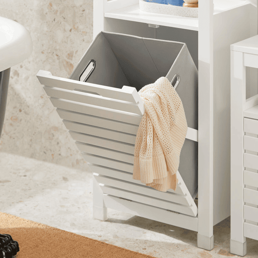SoBuy Armário de casa de banho com cesto para roupa suja BZR67-W