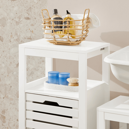 SoBuy Armário de casa de banho com cesto para roupa suja BZR67-W