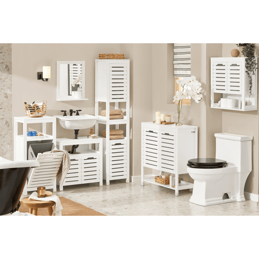 SoBuy Armário de casa de banho com cesto para roupa suja BZR67-W