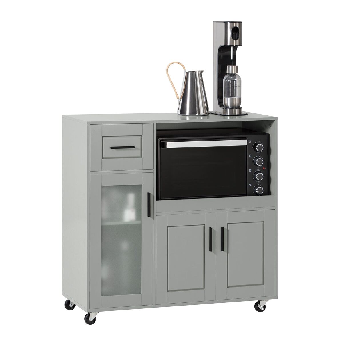 Sobuy aparador cocina con ruedas mueble de almacenamiento para hornos con 3 puertas y un cajón fsb78-hg