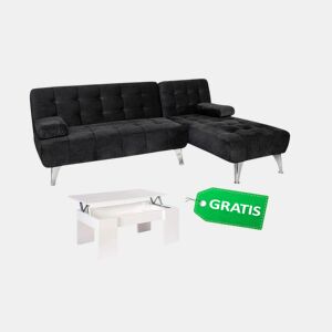 Sofá-cama chaise longue de veludo preto com mesa de centro