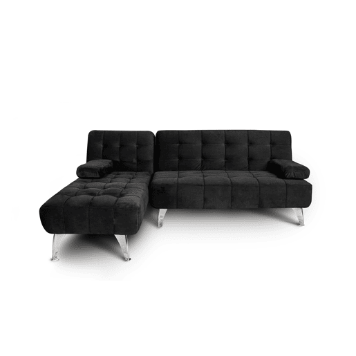 Sofá-cama chaise longue de veludo preto com mesa de centro