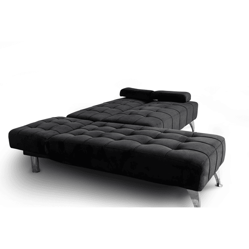 Sofá-cama chaise longue de veludo preto com mesa de centro