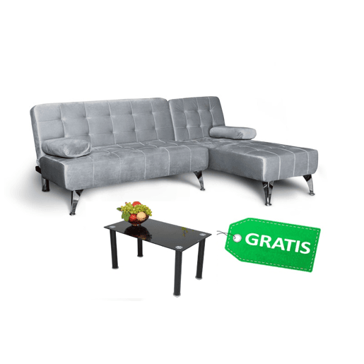 Sofá-cama com chaise longue e mesa de centro cinzenta Sofá-cama com chaise longue e mesa de centro cinzenta