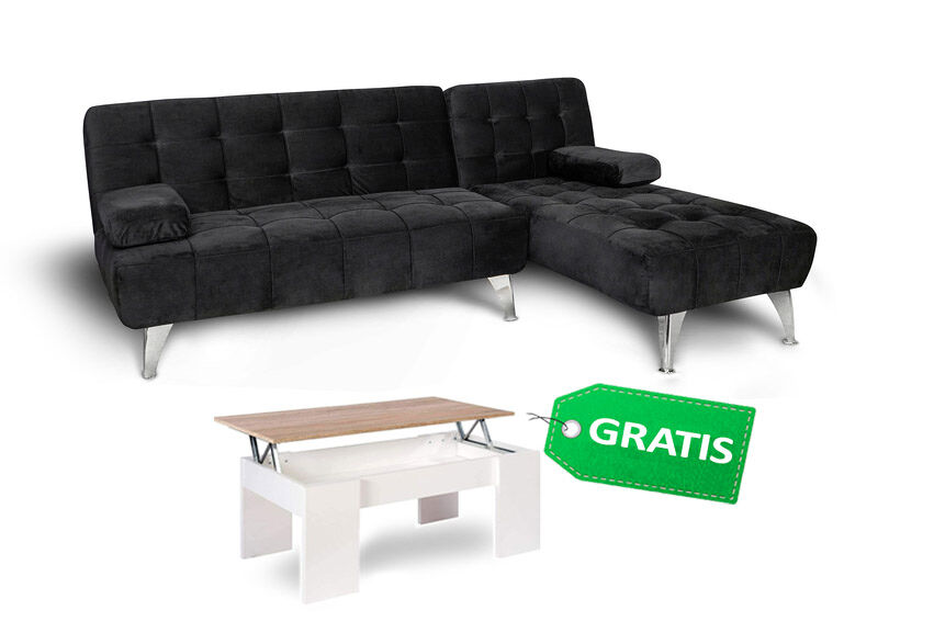 Sofá-cama chaise longue terciopelo con mesita de centro