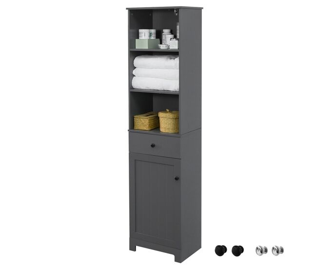 Sobuy mueble columna de baño, armario alto baño, gris, bzr17-dg