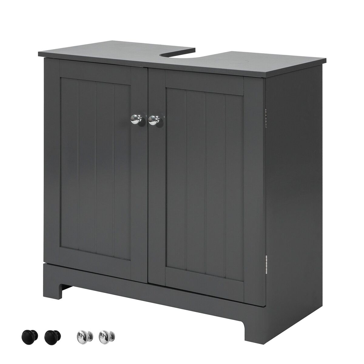 Armario lavabo con pie,armario de baño con 2 estantes,60 x 30 x 60cm gris bzr18-dg sobuy