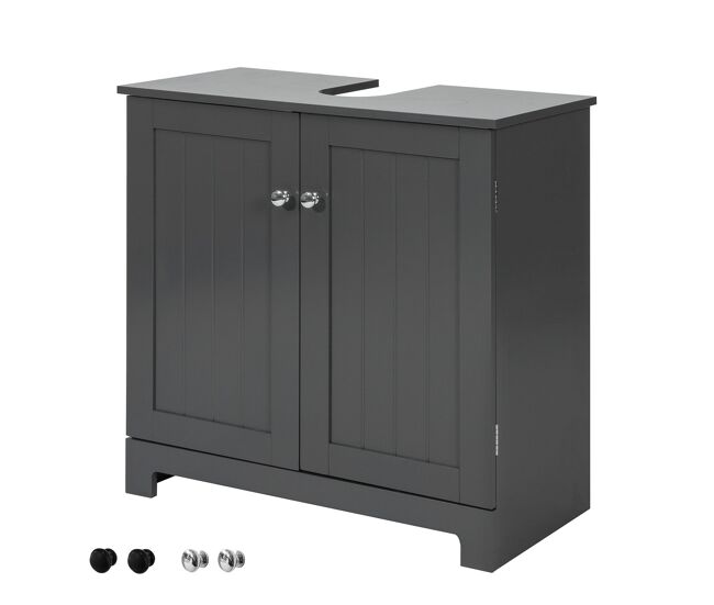 Armario lavabo con pie,armario de baño con 2 estantes,60 x 30 x 60cm gris bzr18-dg sobuy