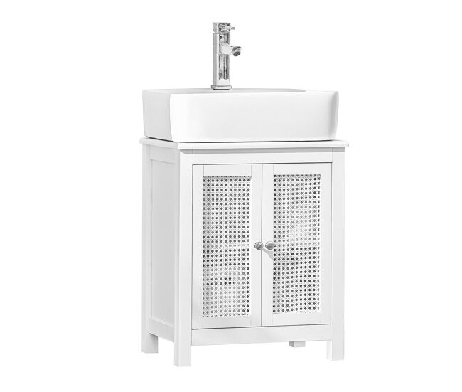 Armario lavabo con pie armario de baño 2 niveles y 2 puertas blanco 50 x 33 x 60 cm bzr35-w sobuy